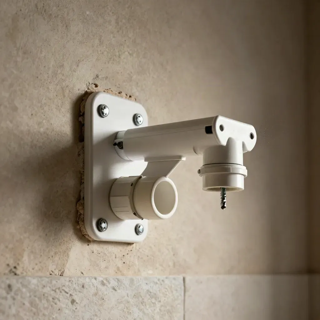 Staffa e accessori di installazione su parete in muratura, luce laterale, polvere sottile.